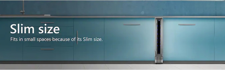 Built-In Slim Wine Cooler — 9-Bottle Stainless Steel with Glass Door