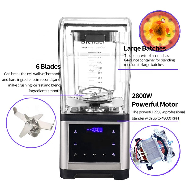 Heavy-Duty Commercial Blender with Sound Cover — 2.2 kW