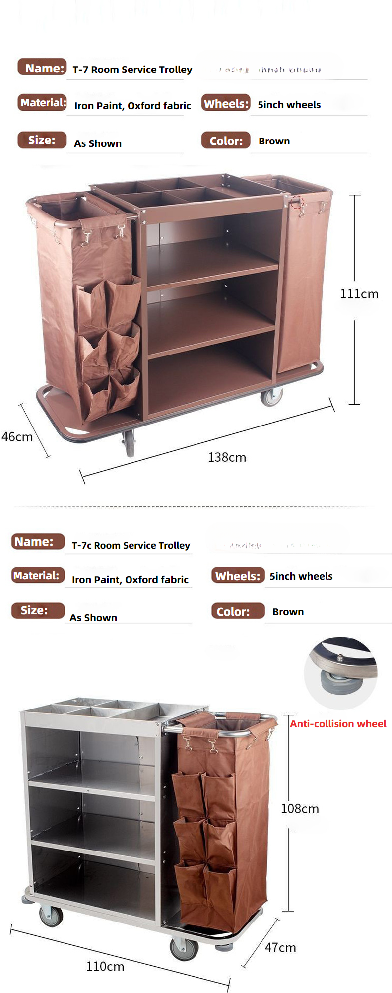 Housekeeping Cleaning Cart — Stainless Steel Maid Trolley