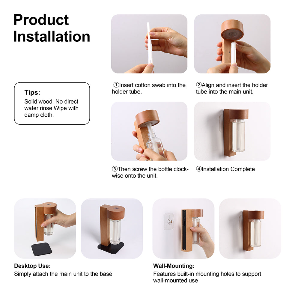 Cordless Wooden Aroma Diffuser Night Light — Motion Sensor