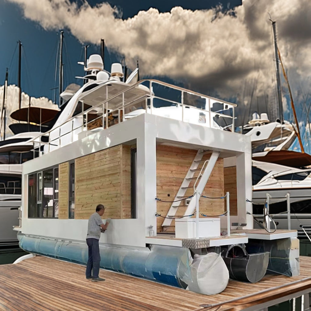 Aluminum Pontoon Houseboat — 11.5 m, Twin 150 hp Outboard