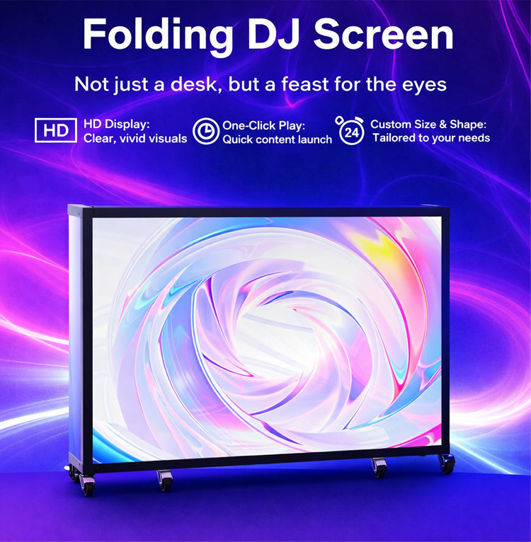 Foldable Portable LED DJ Booth Screen — Curved, on Wheels