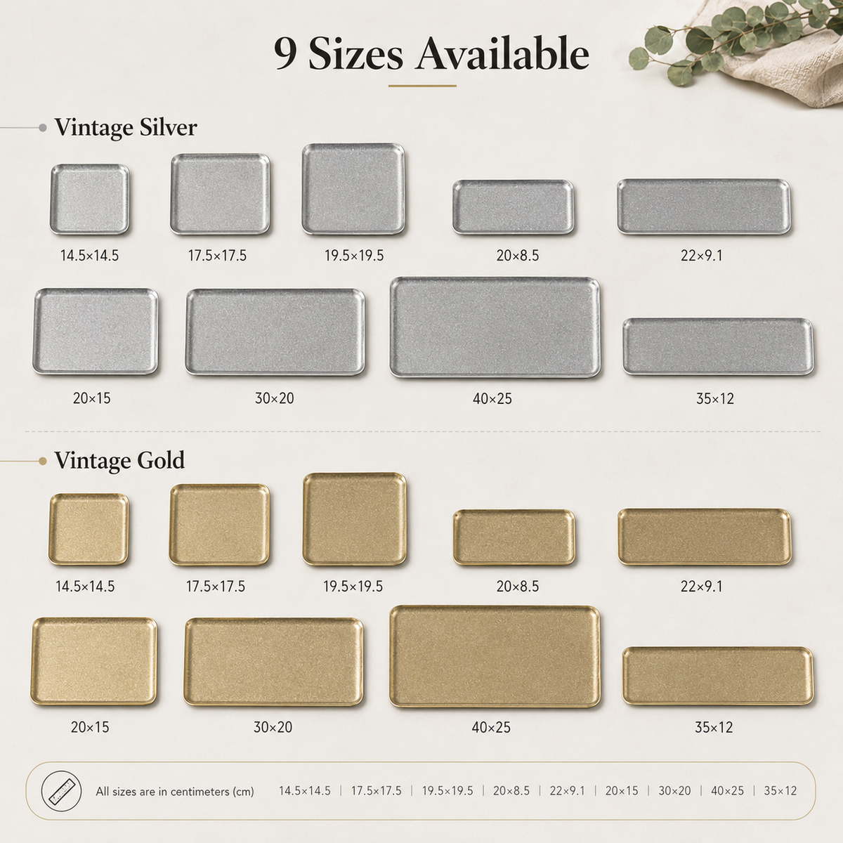 Brushed Stainless Steel Rectangular Serving Tray — Vintage Gold & Silver