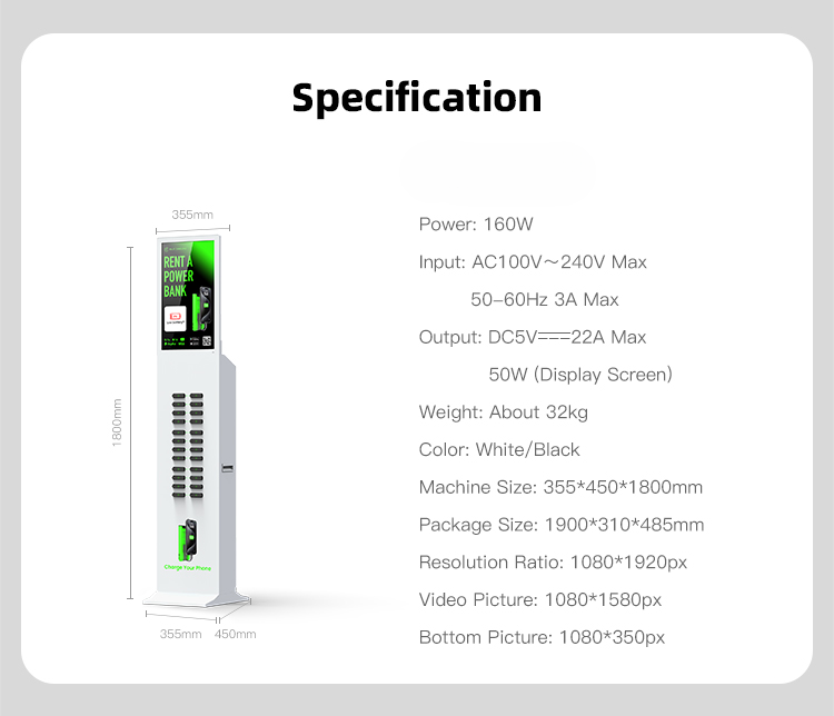 24-Slot Shared Power Bank Vending Station with Advertising Screen