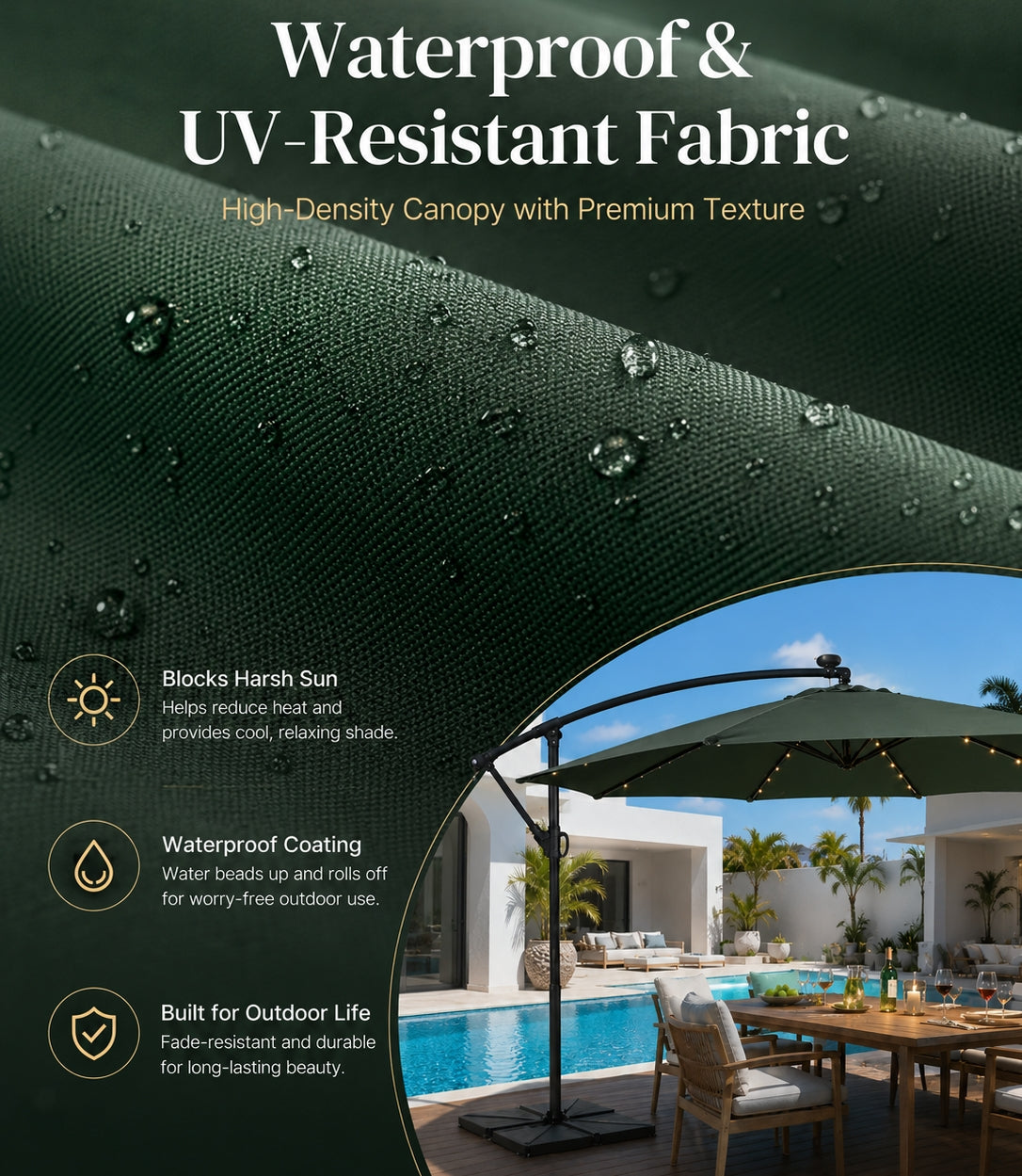 LED Cantilever Patio Umbrella — 10 ft Offset Outdoor Parasol