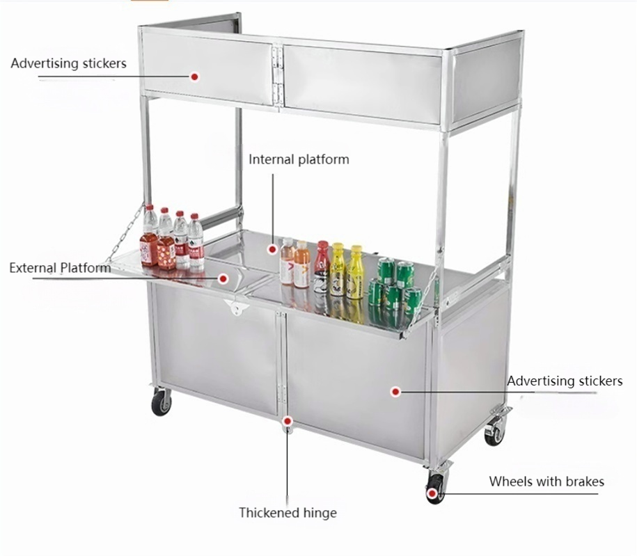 Foldable Stainless Steel Mobile Food Cart