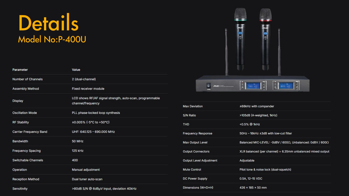 All-in-One 1200–2000W PA System — 15" Speakers, Amp, Mixer & Wireless Mic