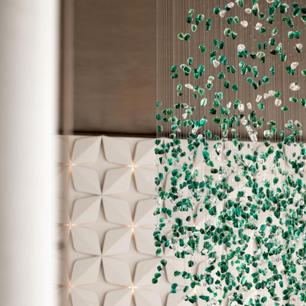 Green Glass Pendant Chandelier for Lobbies & Hotels
