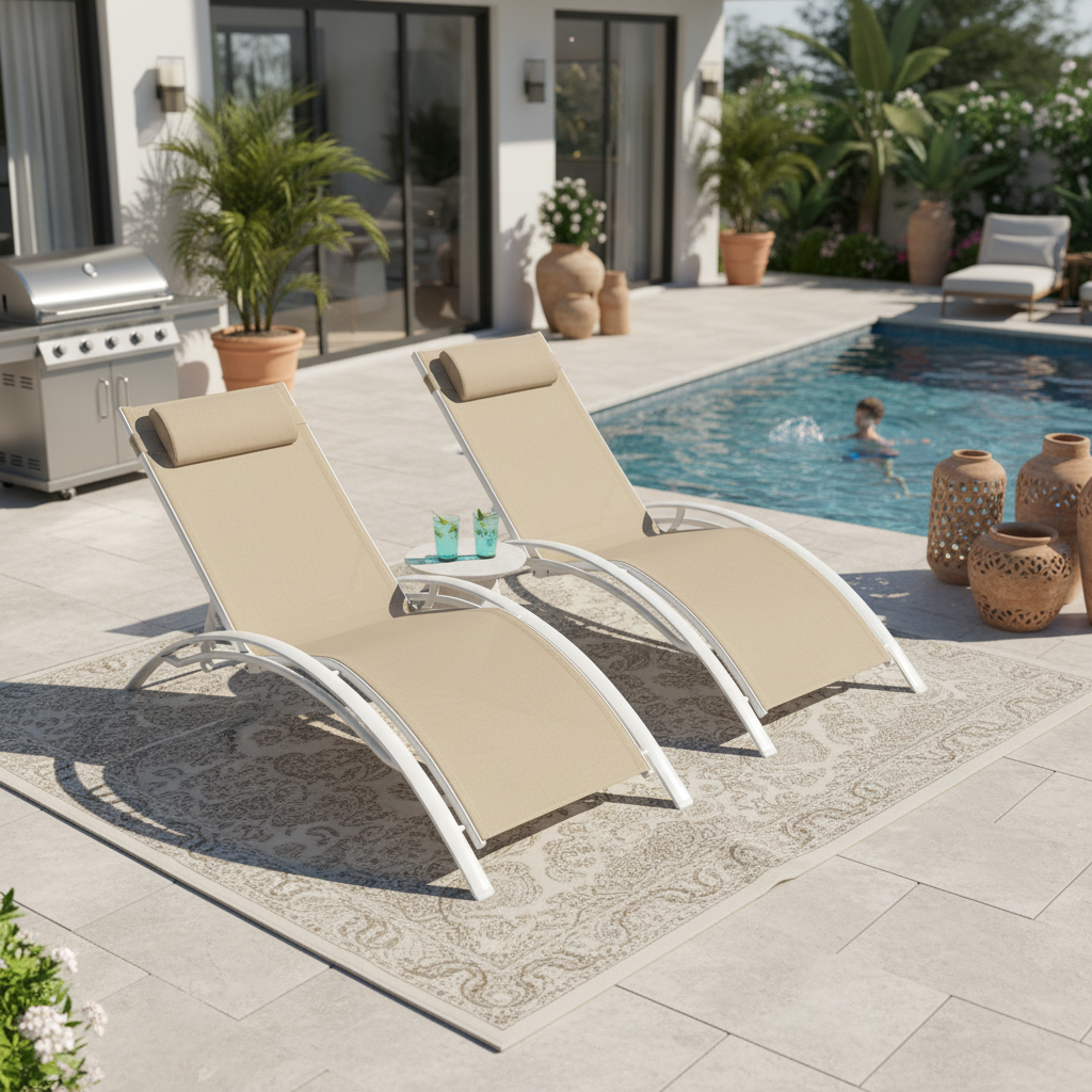 Folding S-Shaped Sun Lounger — Stackable Textilene Chaise Recliner