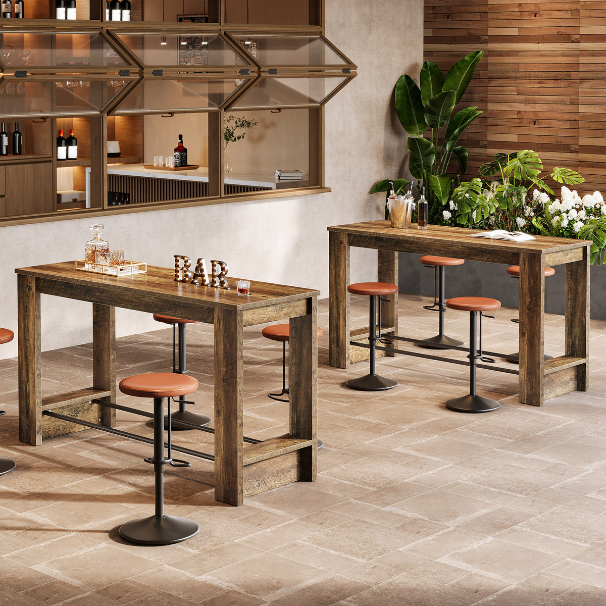 63-Inch Counter-Height Bar Table with Metal Footrest