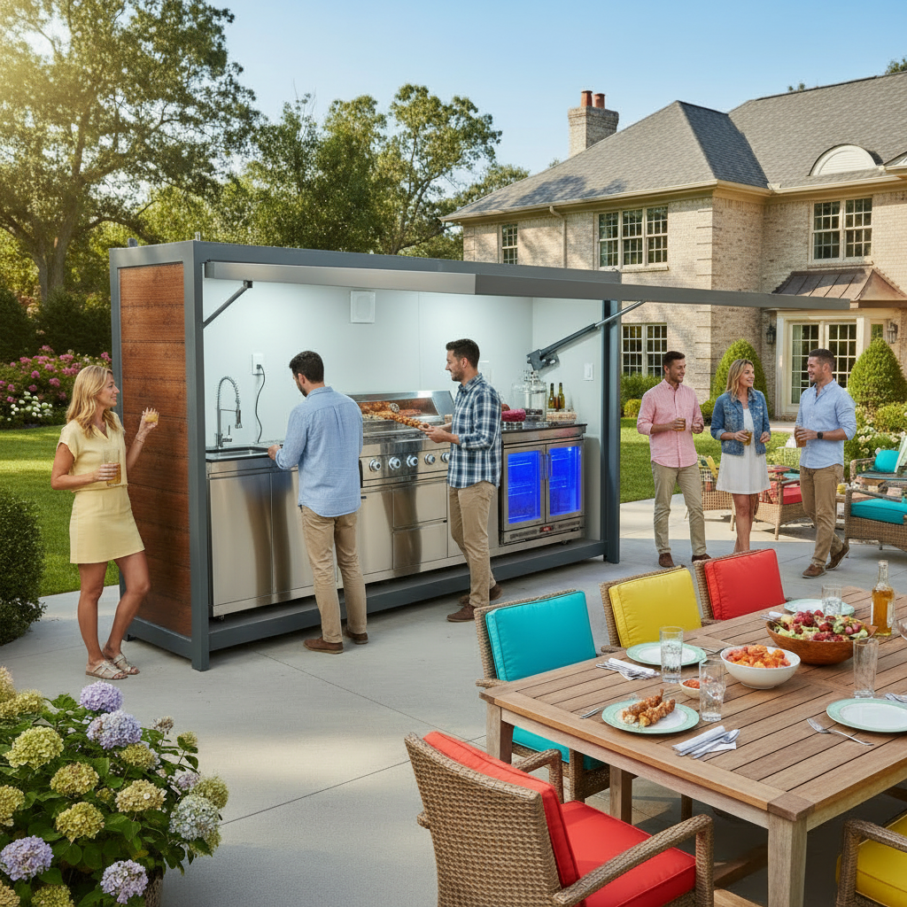 Modular Outdoor Kitchen — Stainless Steel with Weatherproof Shed