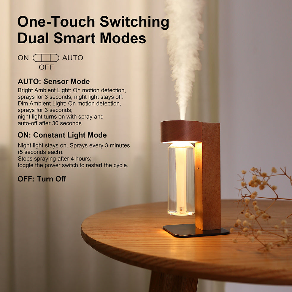 Cordless Wooden Aroma Diffuser Night Light — Motion Sensor