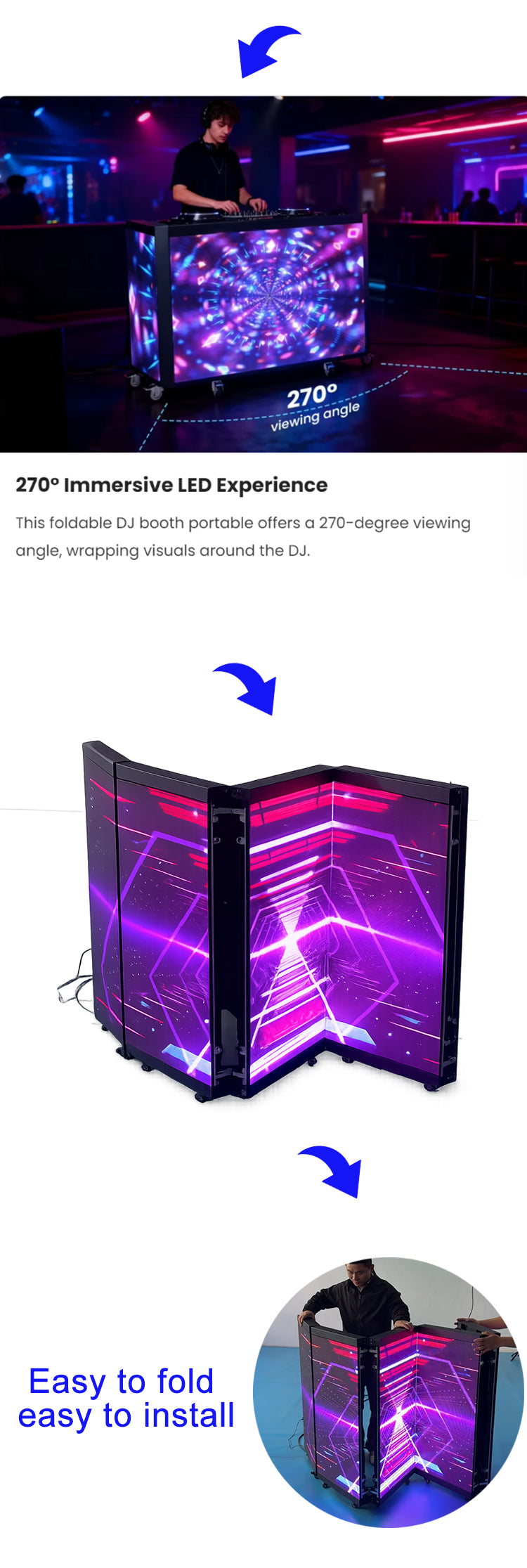 Foldable Portable LED DJ Booth Screen — Curved, on Wheels