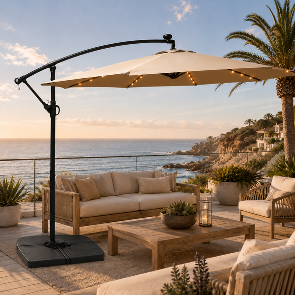 LED Cantilever Patio Umbrella — 10 ft Offset Outdoor Parasol