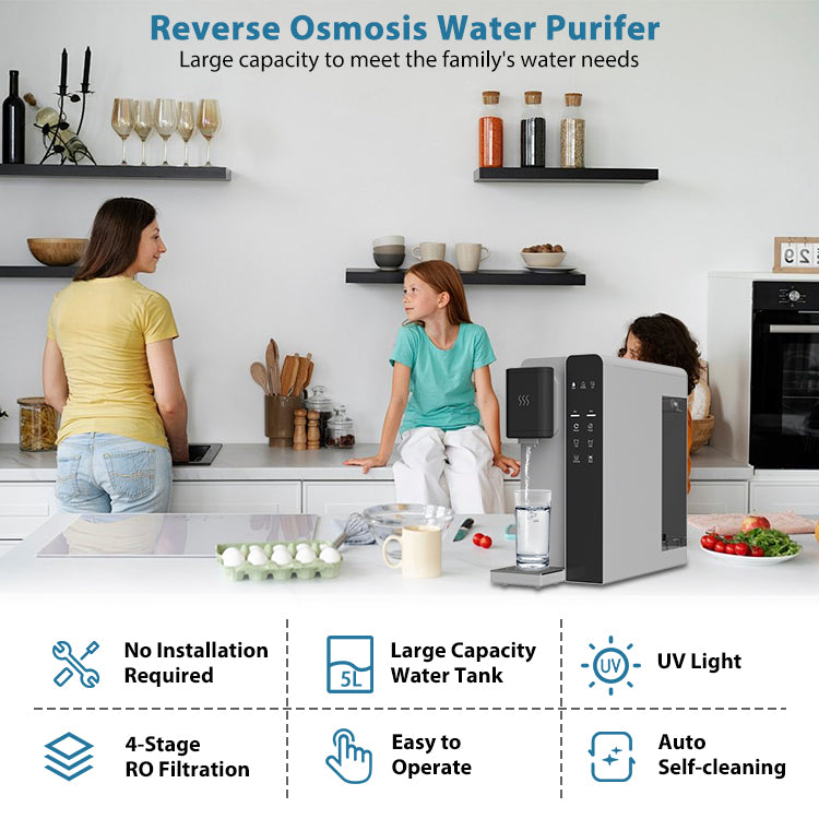 Countertop Reverse Osmosis Water Purifier with UV Sterilization and Instant Hot Water