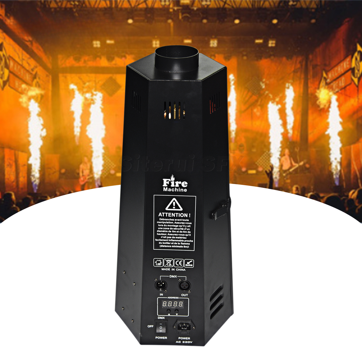 DMX Flame Spray Machine — Single Nozzle Fire Effect, 100W