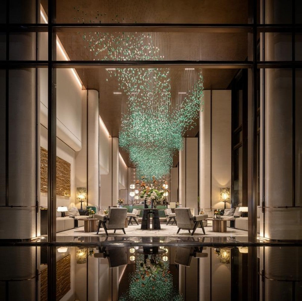 Green Glass Pendant Chandelier for Lobbies & Hotels