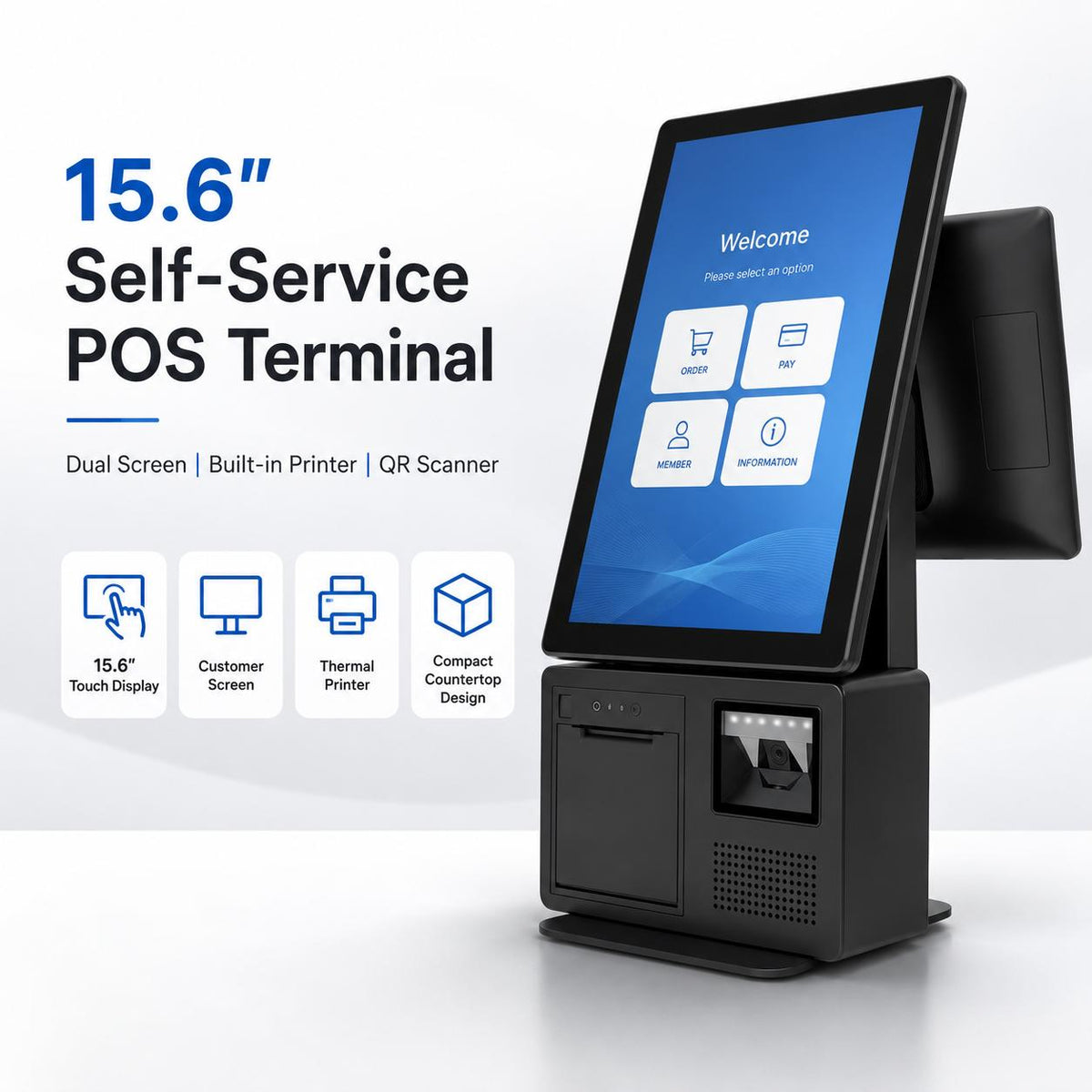 15.6" Dual-Screen All-in-One POS System — Windows / Android