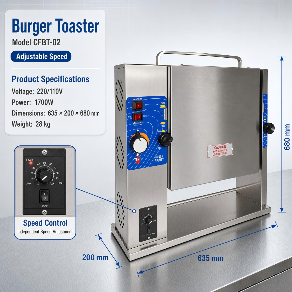 Conveyor Bun Toaster — Vertical, Adjustable Speed
