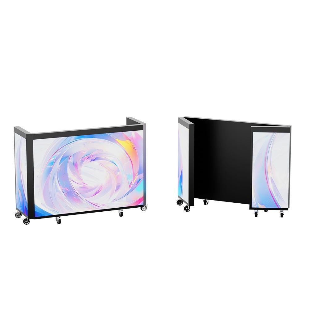Foldable Portable LED DJ Booth Screen — Curved, on Wheels