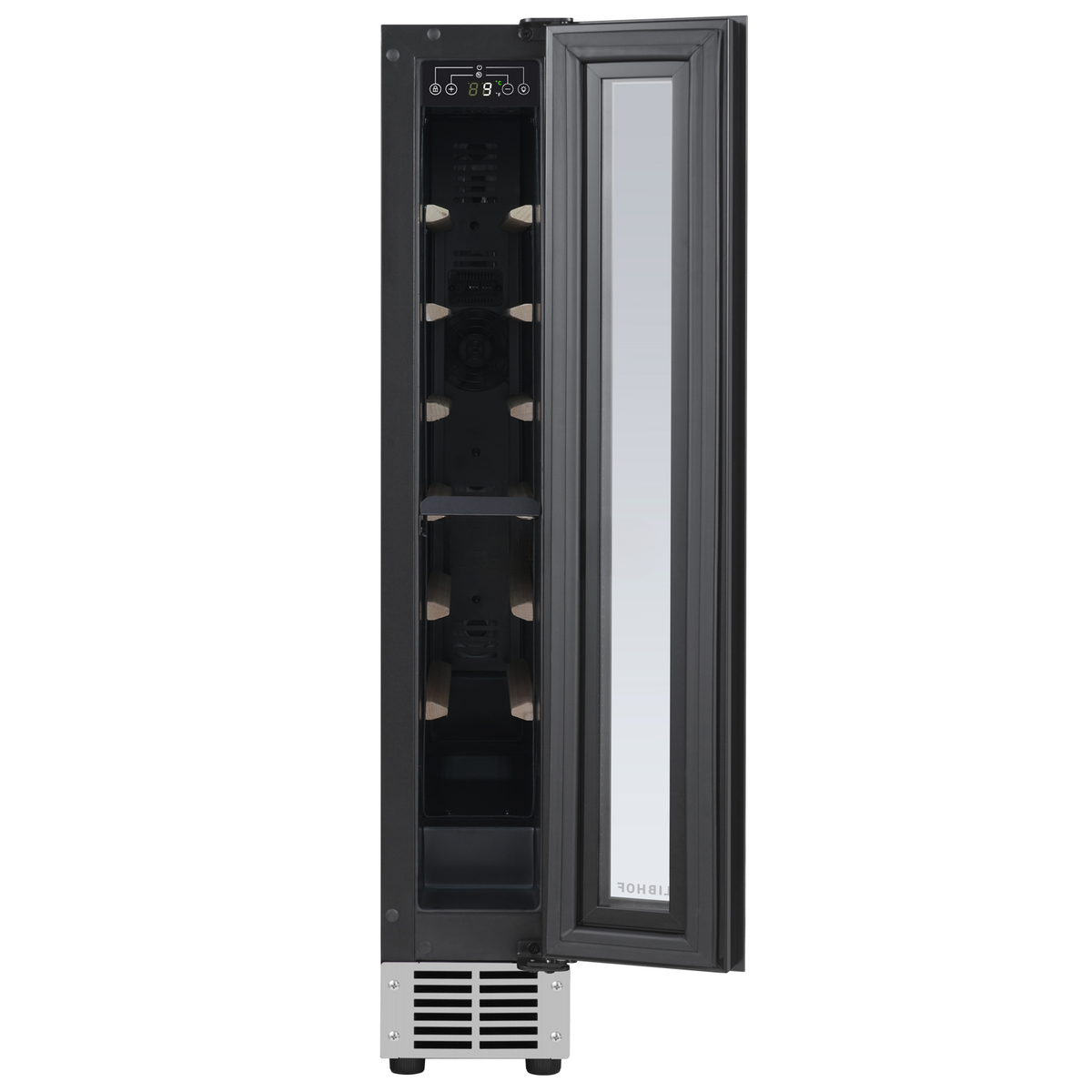 Built-In Slim Wine Cooler — 9-Bottle Stainless Steel with Glass Door