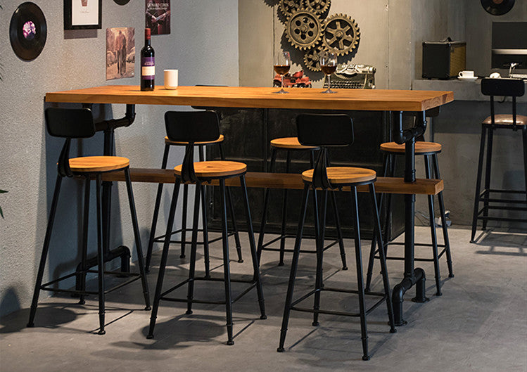 Industrial Water-Pipe Bar Table — Metal Frame