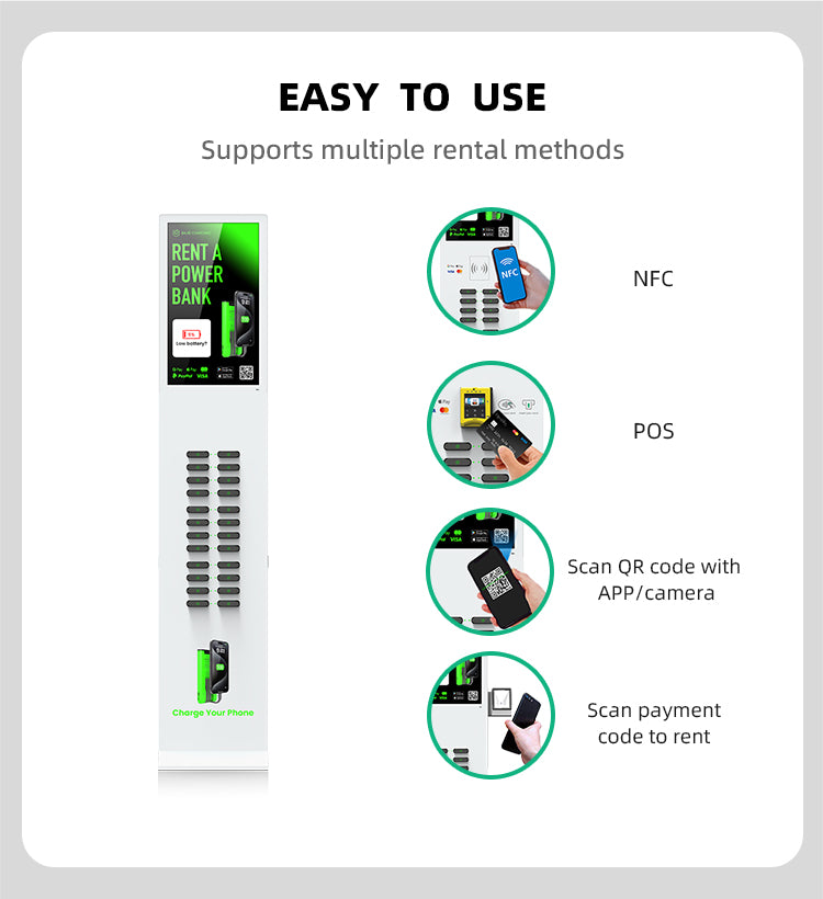 24-Slot Shared Power Bank Vending Station with Advertising Screen