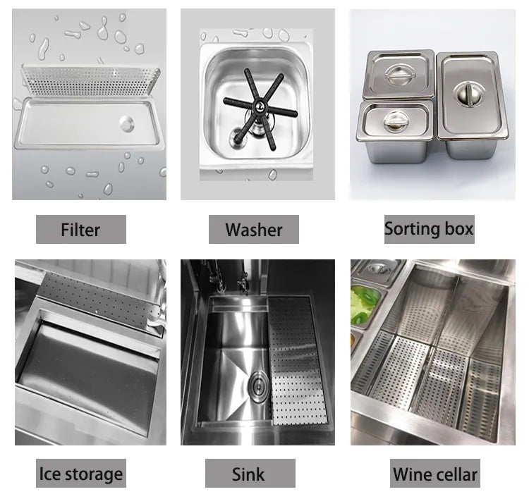 Stainless Steel Mobile Bar Station — Refrigerated Cocktail Cart