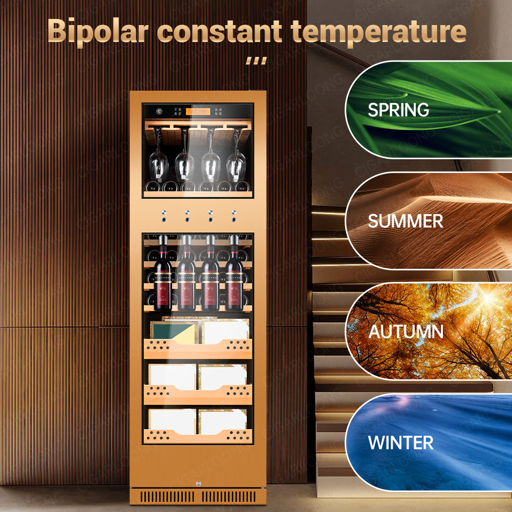 Dual-Zone Cigar Humidor & Wine Cabinet — Cedar-Lined, Compressor-Cooled