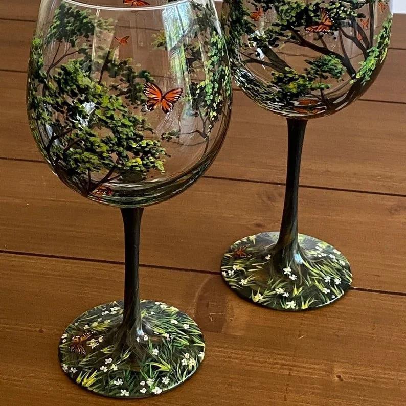 Four Seasons Airbrushed Wine Glass