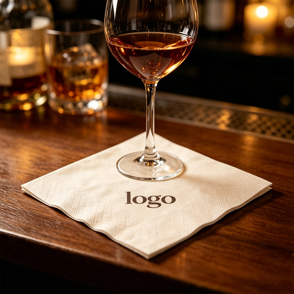 Custom Logo Cocktail Napkins — 2-Ply Wood Pulp, 1,000/Pack