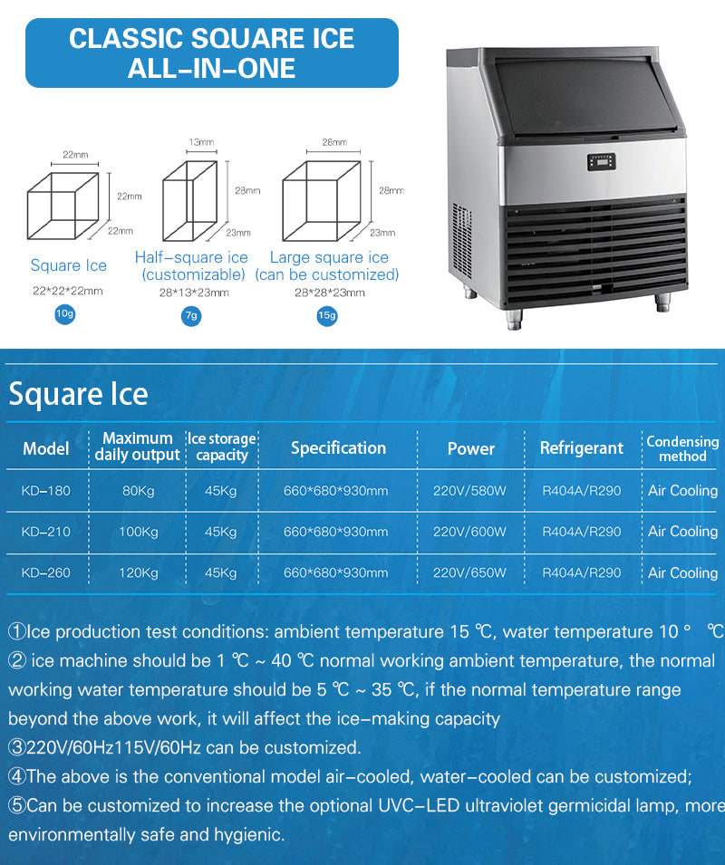 Commercial Automatic Cube Ice Maker — Air-Cooled, 80-120 kg/Day