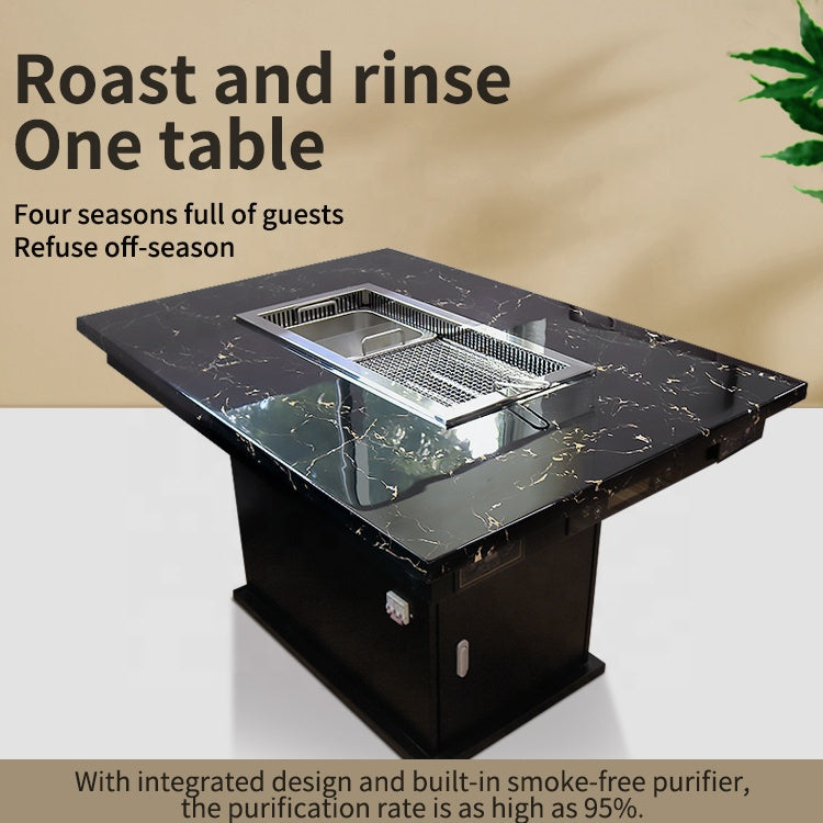 Smokeless Barbecue & Hot Pot Table — Built-In Downdraft Exhaust