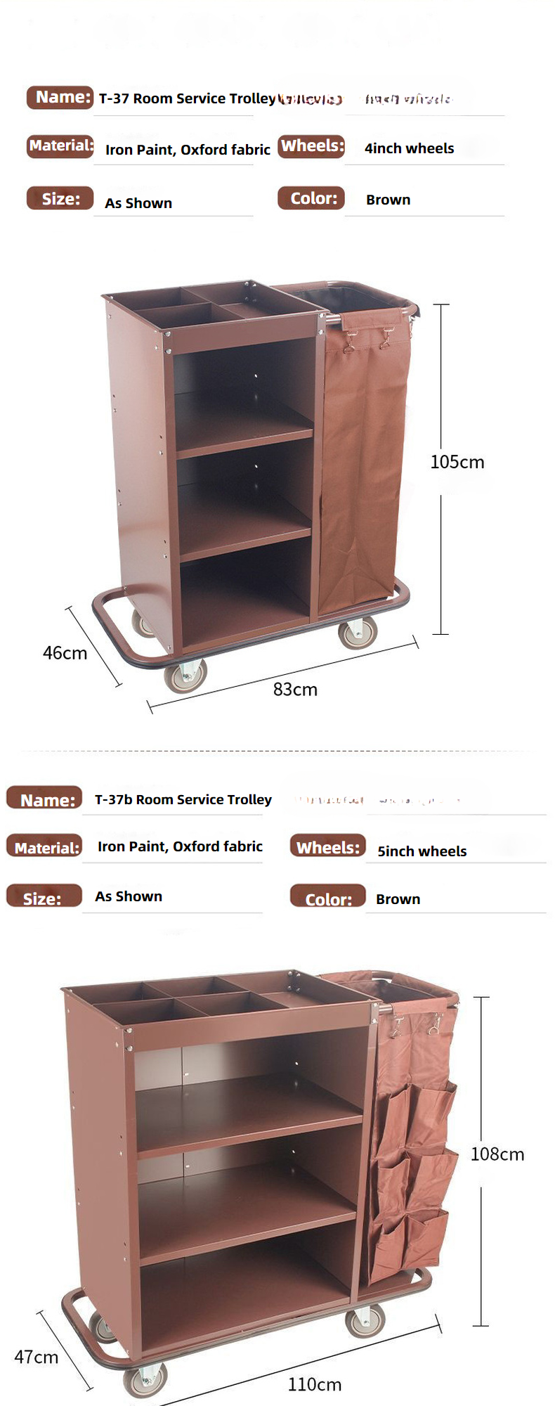 Housekeeping Cleaning Cart — Stainless Steel Maid Trolley