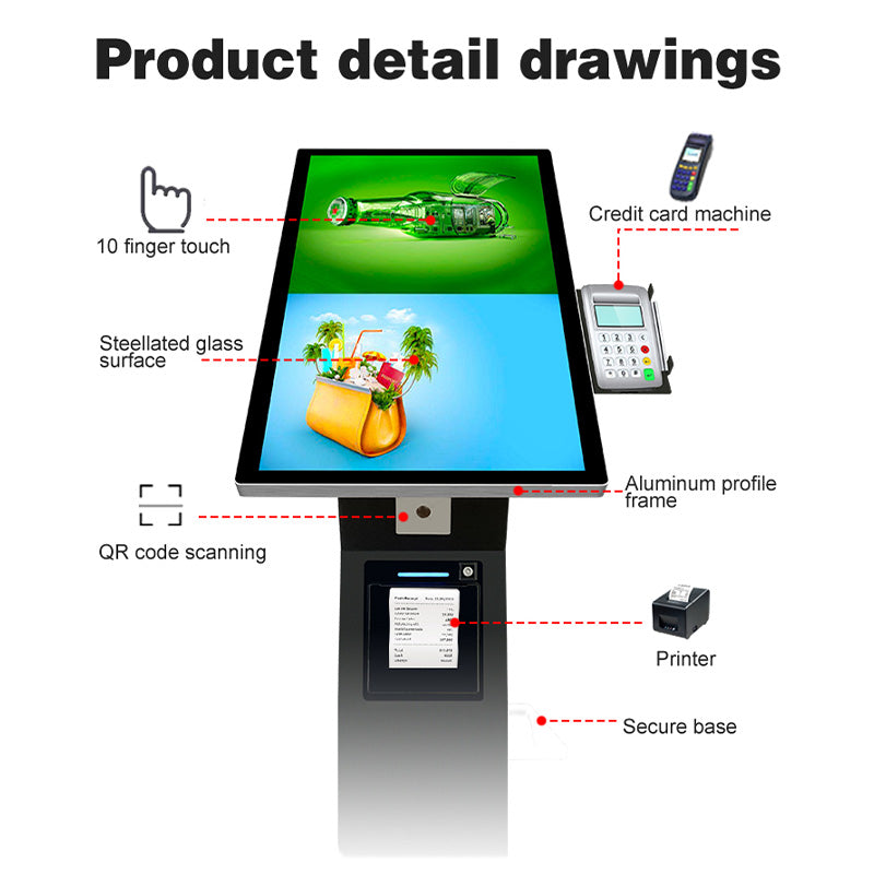 Self-Service Payment Kiosk — HD Touchscreen with Ticket Printer