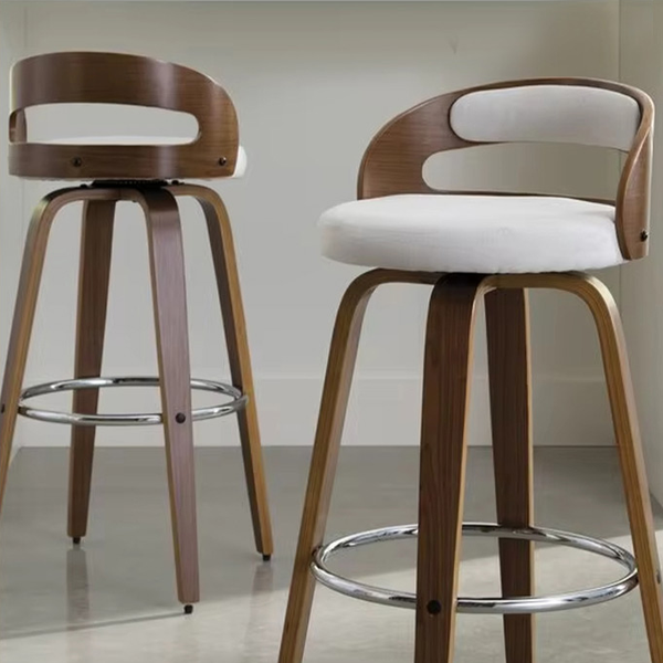 Bentwood Swivel Bar Stool — Chrome Base, PU Leather Seat
