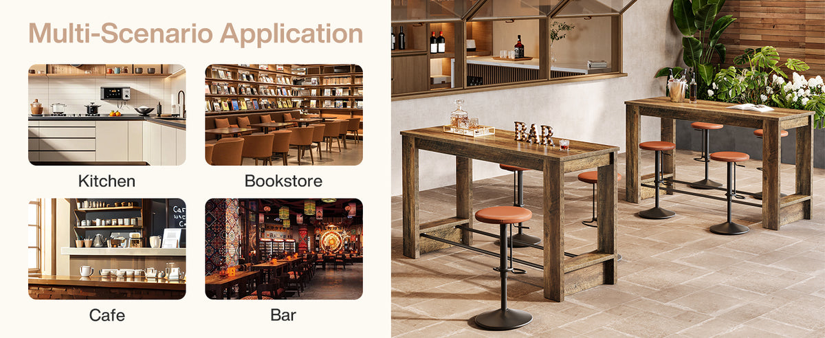 63-Inch Counter-Height Bar Table with Metal Footrest