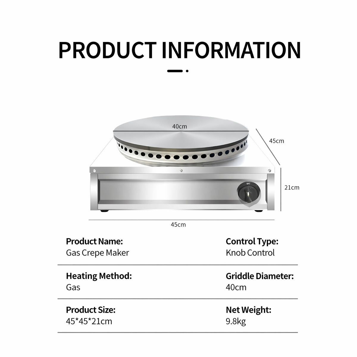 Commercial Gas Rotating Crepe Maker — 400 mm Single Plate