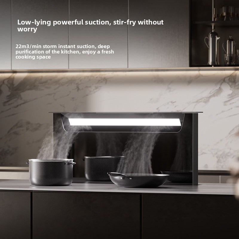 Downdraft Island Range Hood with Recirculation Filtration and Tabletop Lifting