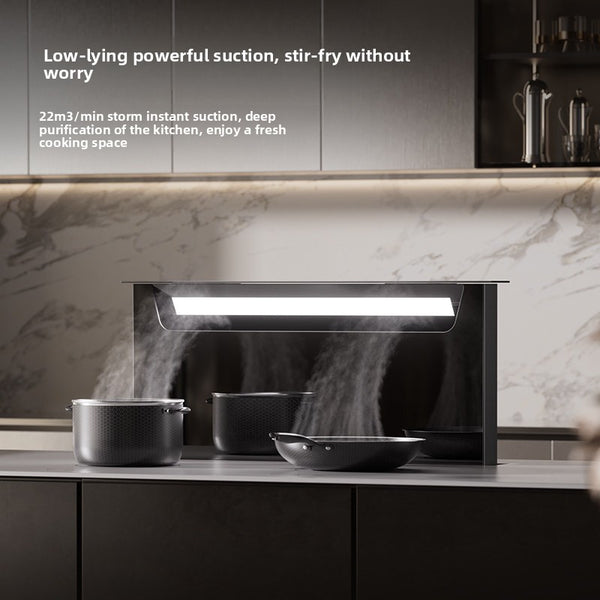 Downdraft Island Range Hood with Recirculation Filtration and Tabletop Lifting