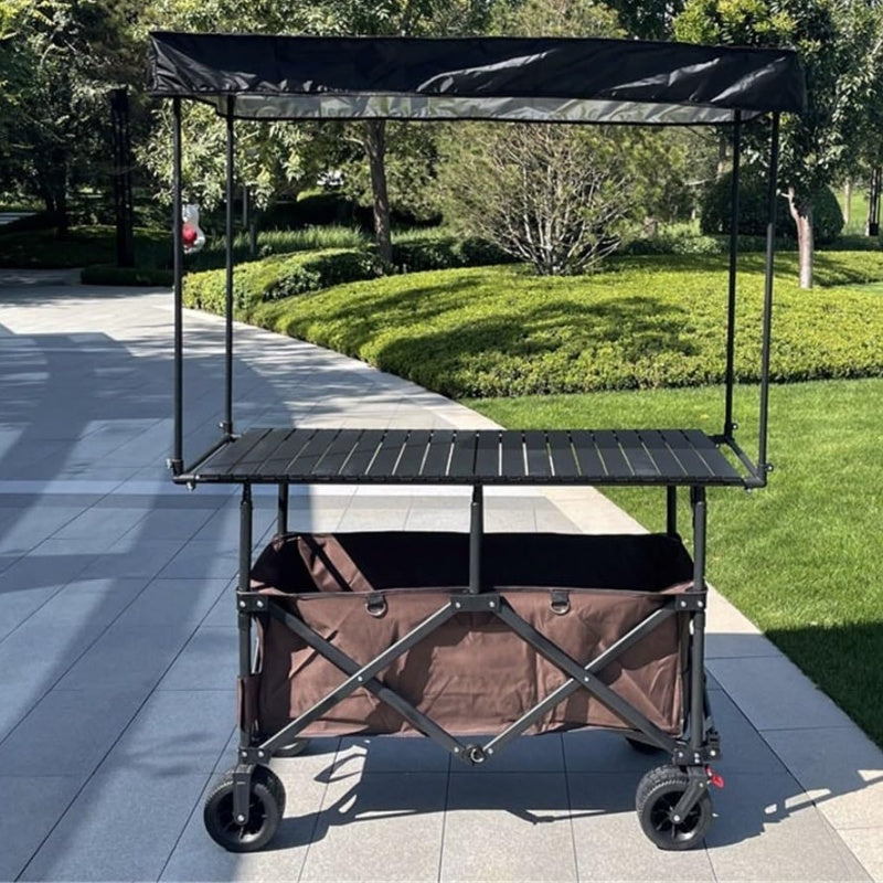 Folding Vending Cart with Adjustable Tabletop & Umbrella Canopy