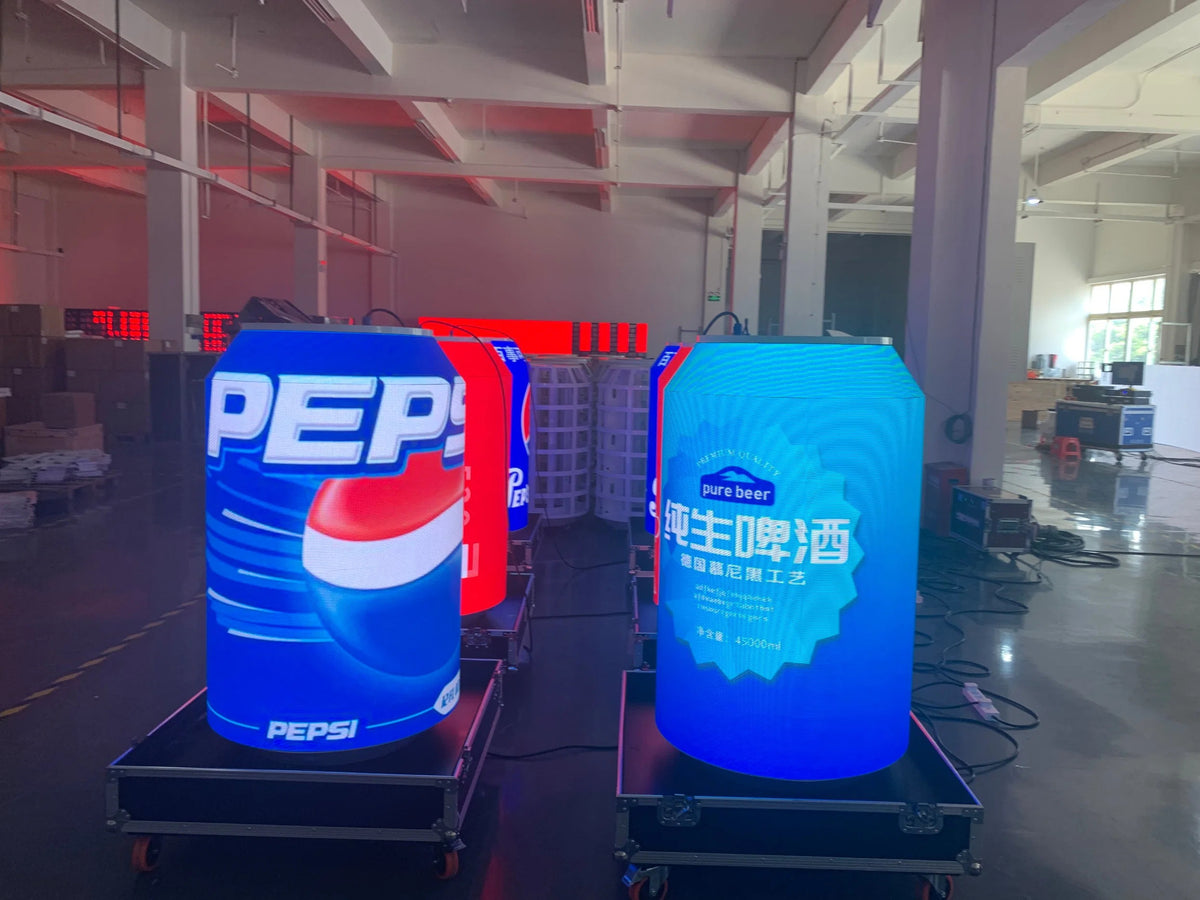 Can-Shaped Cylinder LED Video Display — Custom Digital Signage