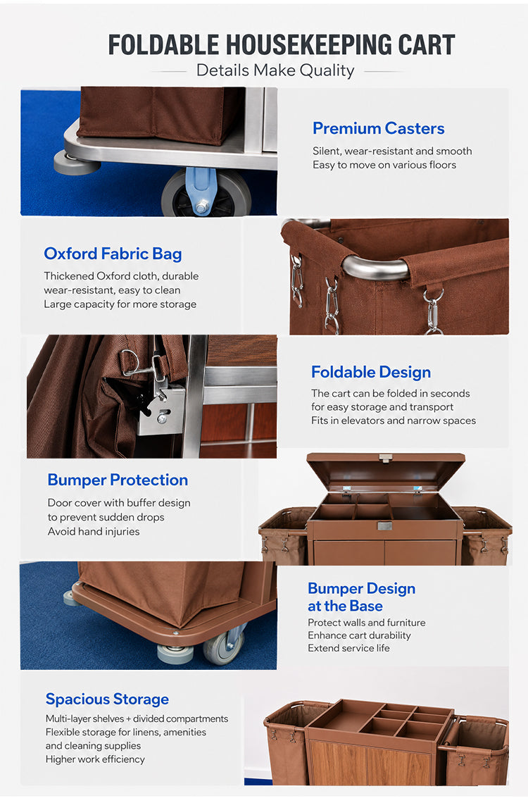 Housekeeping Linen Cart — Foldable Stainless Steel