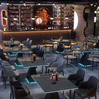 Modern Bar Furniture Set — Cross-Back Chairs &amp; Wood-Top Tables image preview