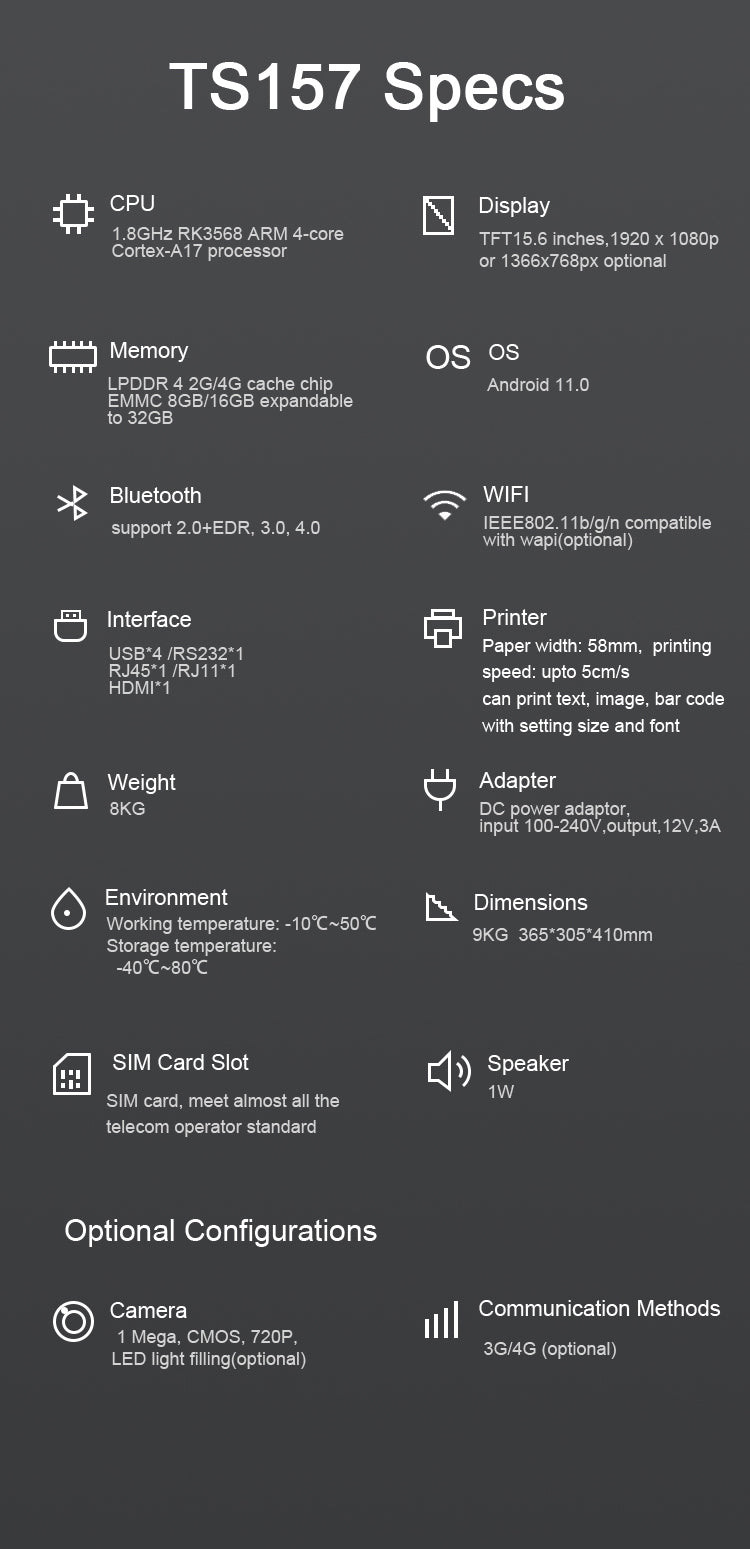 All-in-One Android POS System — 15.6" Dual Touch Screen with Printer