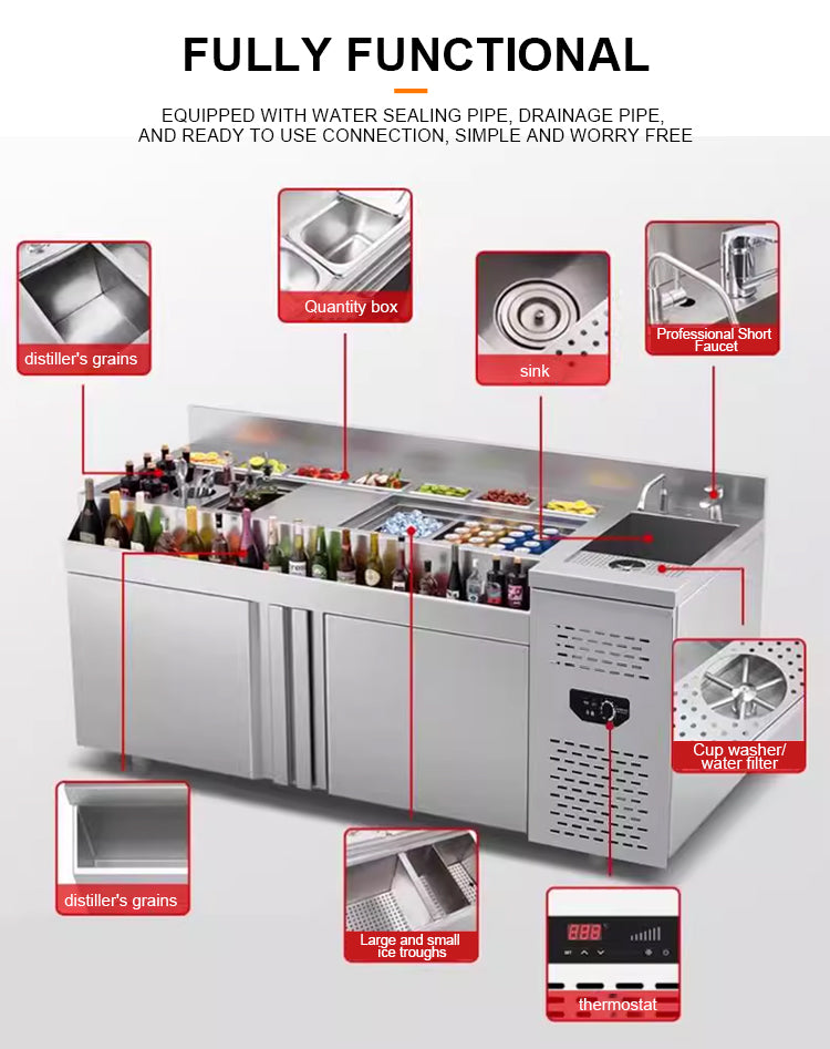Custom Cocktail Bar Station — Refrigerated Underbar Workstation