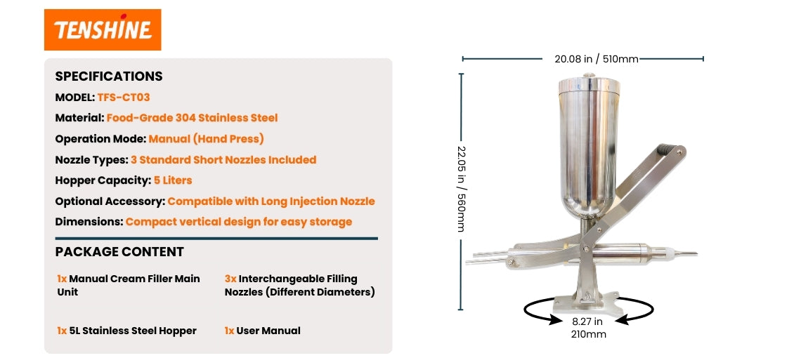 Manual Churros & Donut Filler — 5L Piston Injector
