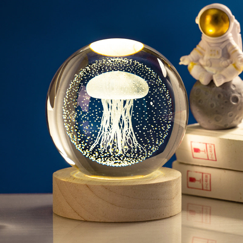 3D Crystal Ball LED Night Light with Wooden Base