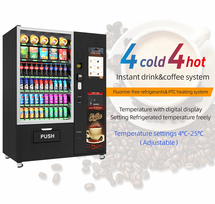 Máquina expendedora comercial de café y snacks — pantalla táctil de 22"
