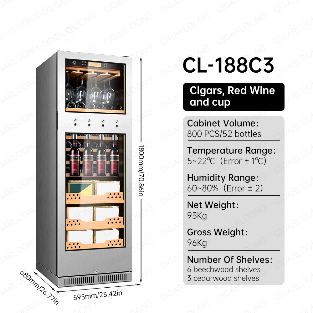 Dual-Zone Cigar Humidor & Wine Cabinet — Cedar-Lined, Compressor-Cooled